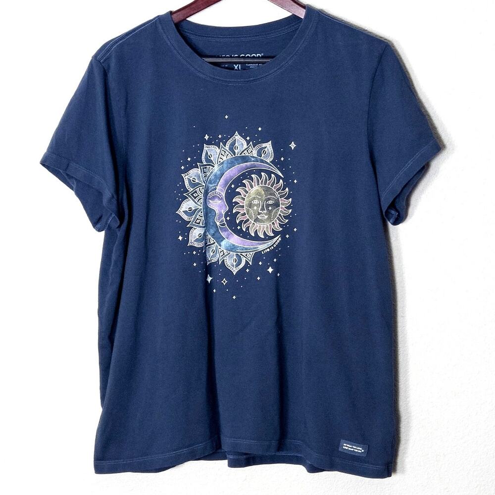 Life Is Good Mandala Graphic T Shirt Blue Size XL Casual Boho Comfort